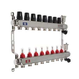 Коллекторная группа TIM KCS5008, 1" × 3/4", 8 выходов, без кранов, нержавеющая сталь