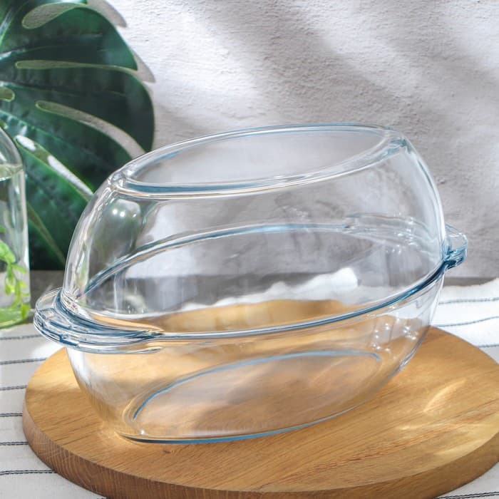 Утятница Paşabahçe Borcam, 2.85 л, с крышкой-формой для запекания, жаропрочное стекло, прозрачная