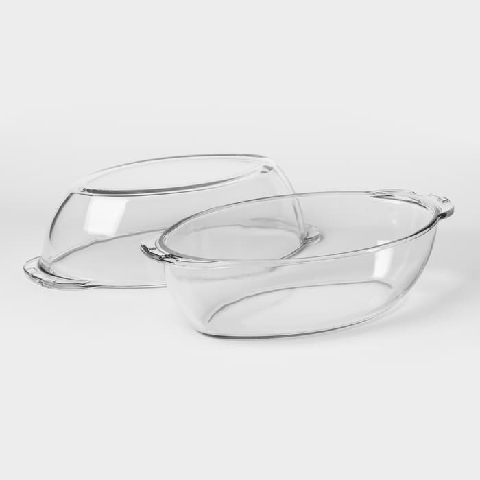 Утятница Paşabahçe Borcam, 2.85 л, с крышкой-формой для запекания, жаропрочное стекло, прозрачная