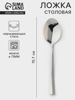 Ложка столовая «Торжество», длина 19.7 см, толщина 2 мм, нержавеющая сталь, серебристая