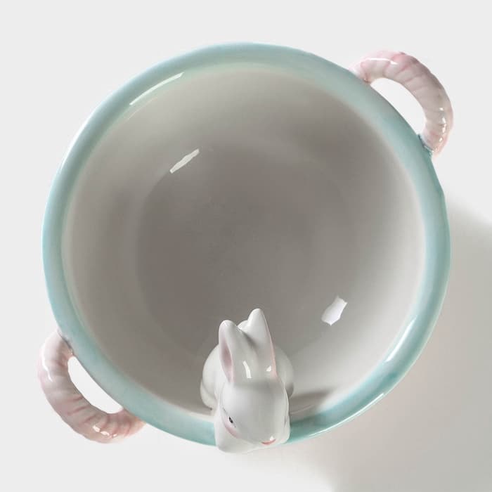 Конфетница «Зайка», 800 мл, 19.5×16.5×12.5 см, доломит, розовая