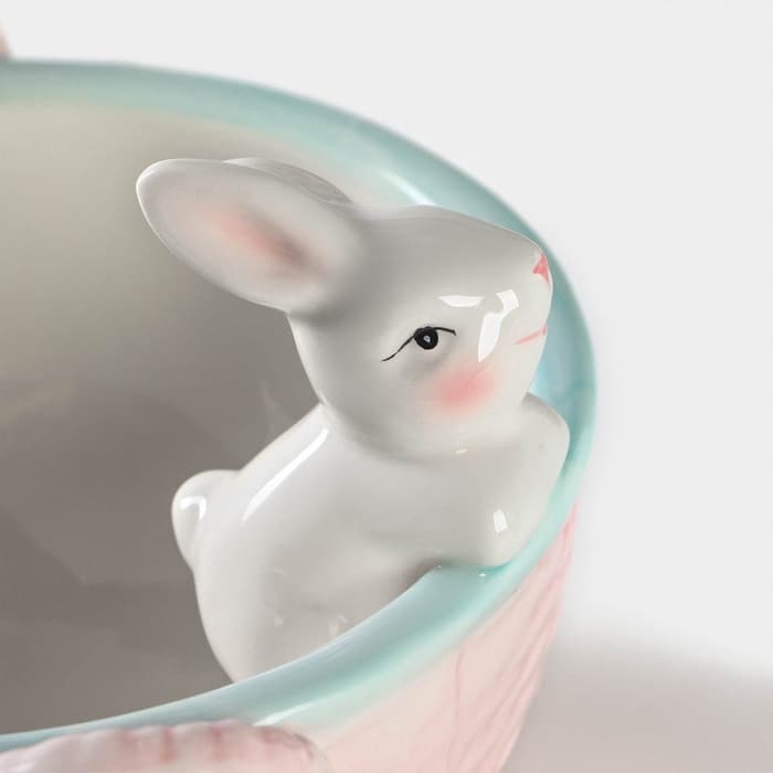 Конфетница «Зайка», 800 мл, 19.5×16.5×12.5 см, доломит, розовая