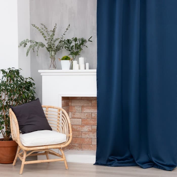 Штора блэкаут портьерная «Этель», 270×300 см, тёмно-синяя