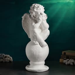 Фигура гипс «Ангел на шаре», большой белый, 26×27×64 см