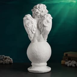 Фигура гипс «Ангел на шаре», большой белый, 26×27×64 см