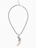 Кулон унисекс «Клык тигра», белый в чернёном серебре на чёрном шнурке, 40 см