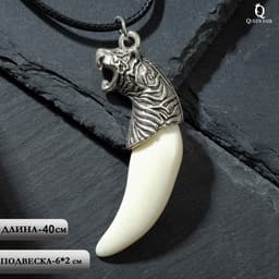 Кулон унисекс «Клык тигра», белый в чернёном серебре на чёрном шнурке, 40 см