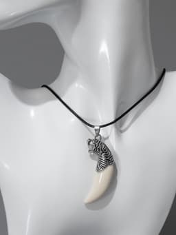 Кулон унисекс «Клык тигра», белый в чернёном серебре на чёрном шнурке, 40 см
