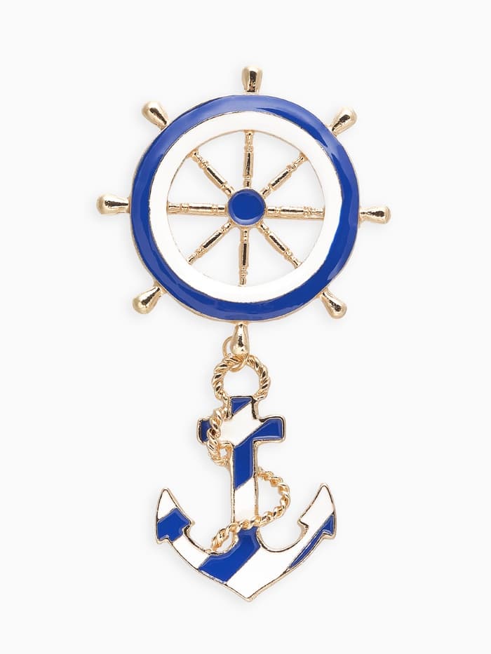 Брошь «Морской набор», бело-синяя в золоте