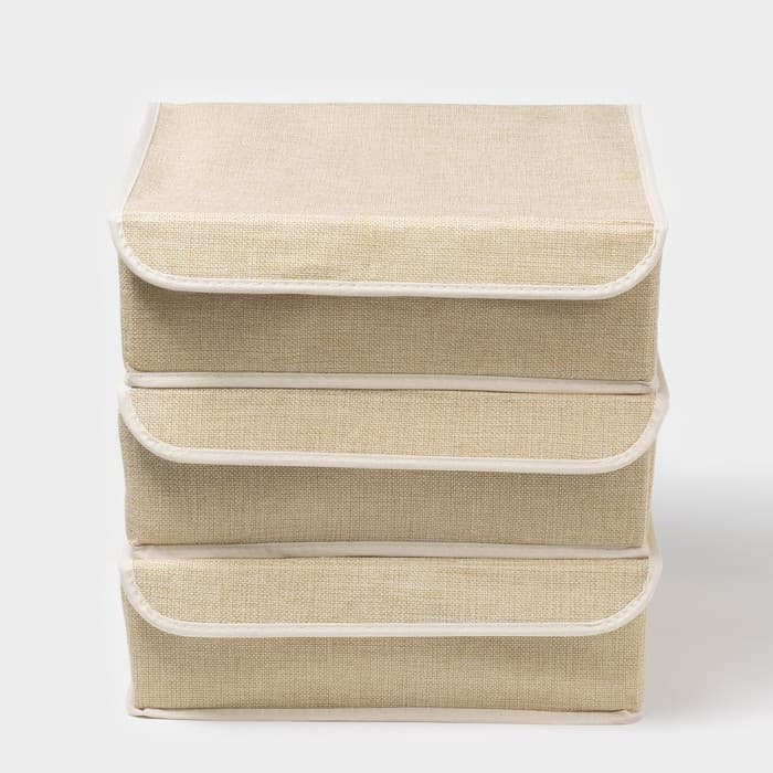 Органайзеры для хранения белья «Пастель», 3 шт., с крышкой, 31.5×25×10 см, бежевые