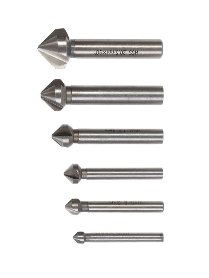 Набор зенкеров ТУНДРА, 90°, HSS, 6.3 - 8.3 - 10.4 - 12.4 - 16.5 - 20.5 мм, 6 шт.