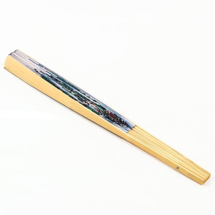 Веер большой складной «Зелёные горы», настенный декор, белый, бамбук, текстиль, h=90 см