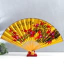Веер большой складной «Сакура», настенный декор, жёлтый, бамбук, текстиль, h=50 см