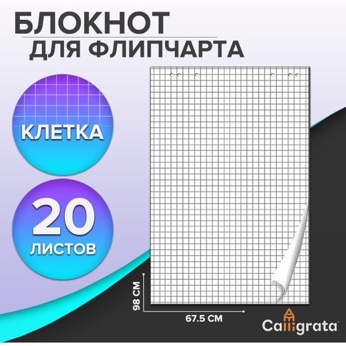 Блокнот для флипчарта в клетку Calligrata, 67.5×98 см, 20 листов, 80 г/м², белизна 92%