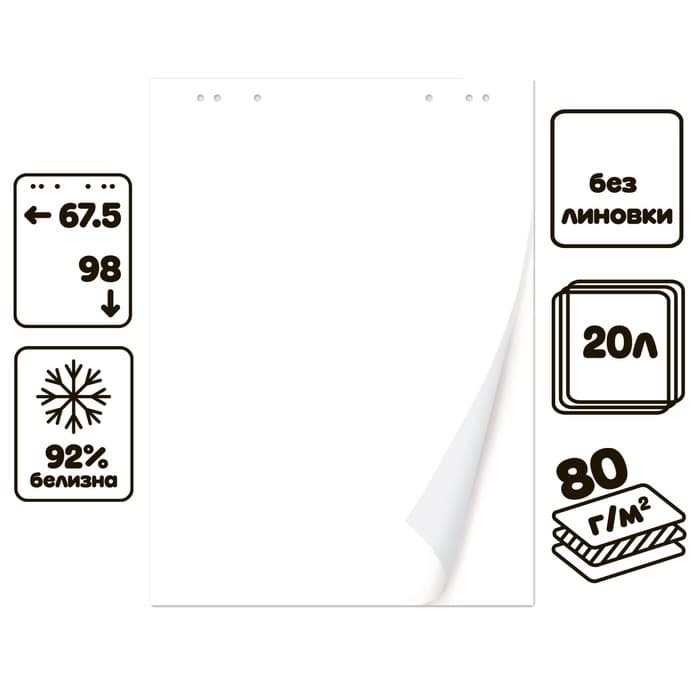 Блокнот для флипчарта Calligrata, 67.5×98 см, 20 листов, 80 г/м², белизна 92%, белый