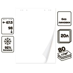 Блокнот для флипчарта Calligrata, 67.5×98 см, 20 листов, 80 г/м², белизна 92%, белый