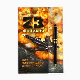 Подарочный набор «23 февраля», ручка пластик с фигурным клипом и стикеры