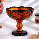 Конфетница на ножке «Земляничка», резная, дерево, хохлома