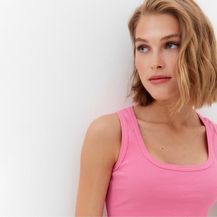Топ женский в рубчик MINAKU: Basic line, ярко-розовый, размер 44
