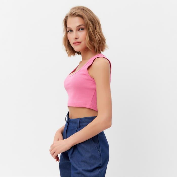 Топ женский в рубчик MINAKU: Basic line, ярко-розовый, размер 46