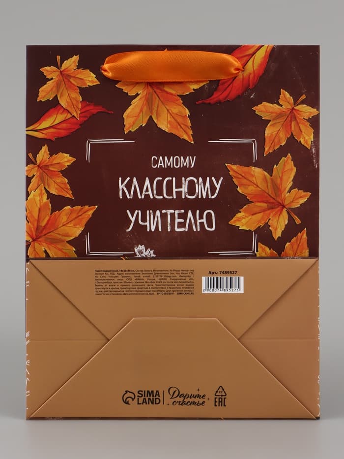 Пакет подарочный ламинированный, упаковка, «Классному учителю», MS 18×23×10 см