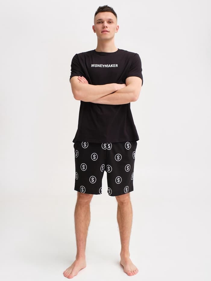 Пижама мужская (футболка, шорты) KAFTAN Moneymaker, размер 52, чёрная