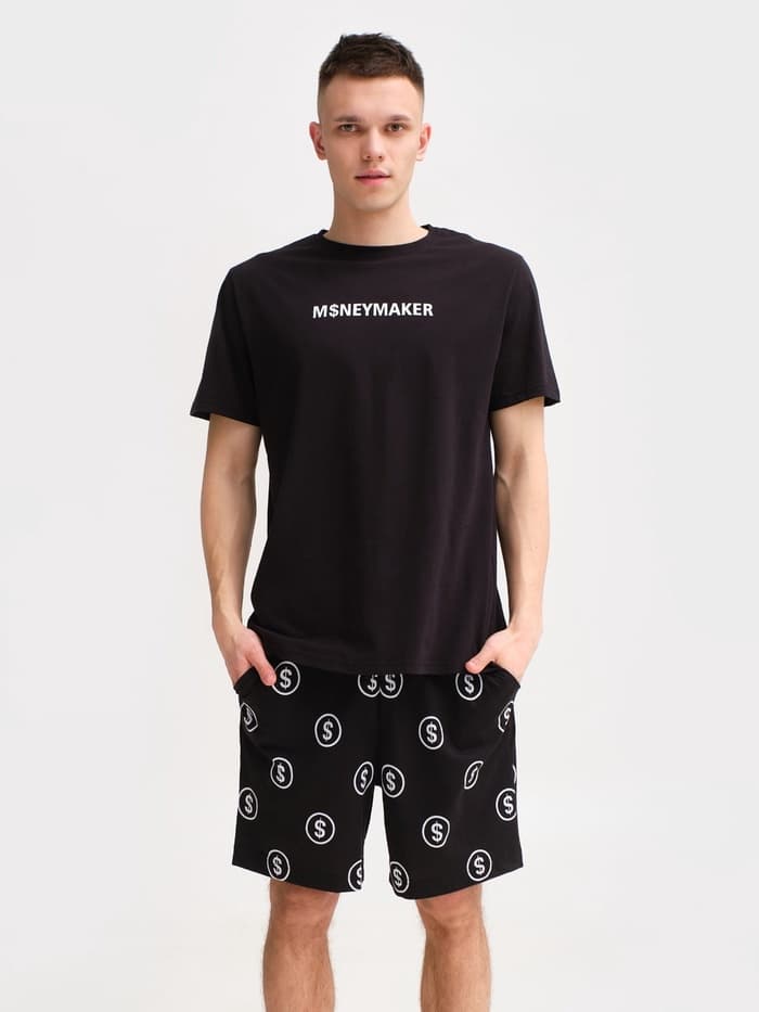 Пижама мужская (футболка, шорты) KAFTAN Moneymaker, размер 56, чёрная