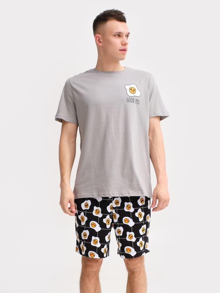 Пижама мужская (футболка, шорты) KAFTAN Good mo, размер 50, цвет серый, чёрный