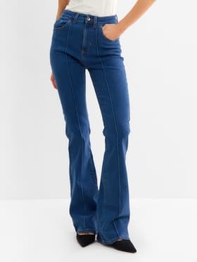 Джинсы женские клёш со стрелкой MINAKU: Jeans Collection, размер 42, синие