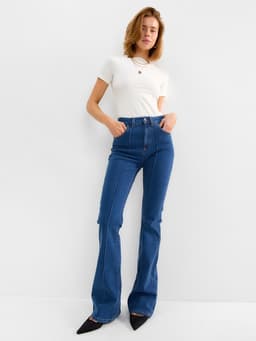 Джинсы женские клёш со стрелкой MINAKU: Jeans Collection, размер 46, синие
