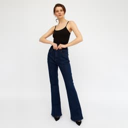 Джинсы женские клёш со стрелкой MINAKU: Jeans Collection, размер 42, тёмно-синие