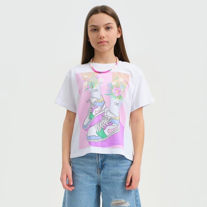 Футболка для девочки KAFTAN: Selfie, белая, рост 134-140 см