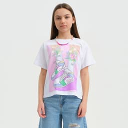 Футболка для девочки KAFTAN: Selfie, белая, размер 40 (158-164 см)