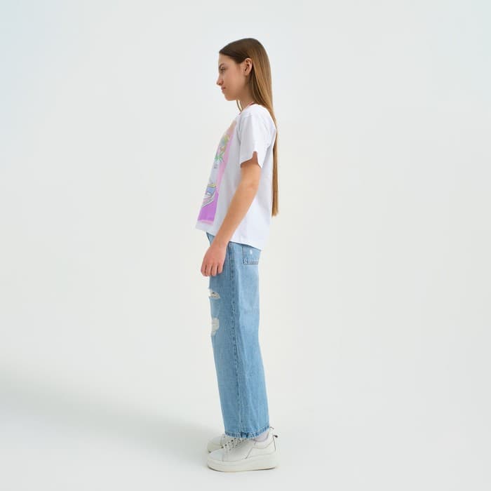 Футболка для девочки KAFTAN: Selfie, белая, размер 40 (158-164 см)