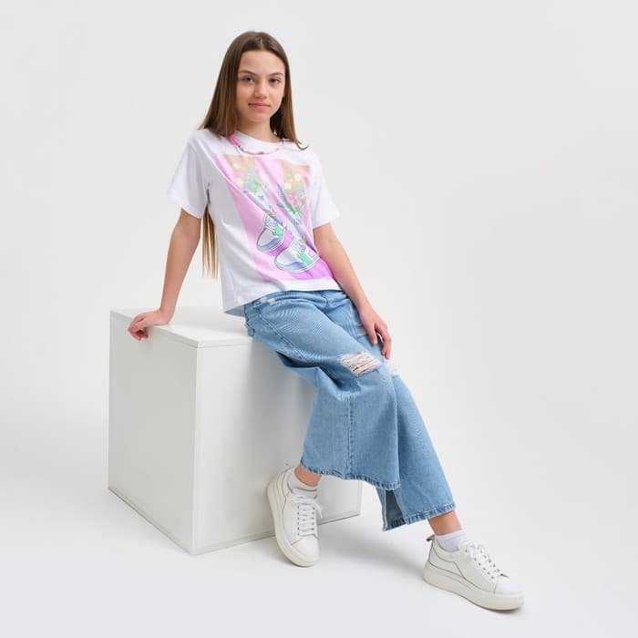 Футболка для девочки KAFTAN: Selfie, белая, размер 40 (158-164 см)