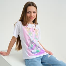 Футболка для девочки KAFTAN: Selfie, белая, размер 40 (158-164 см)