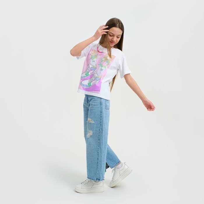 Футболка для девочки KAFTAN: Selfie, белая, размер 40 (158-164 см)