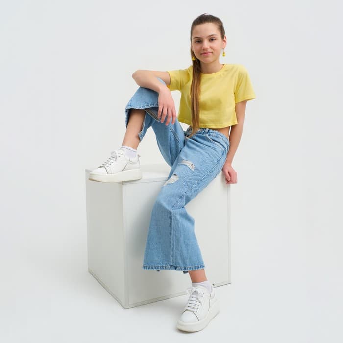 Футболка для девочки укороченная KAFTAN: Selfie, жёлтая, рост 164-170 см