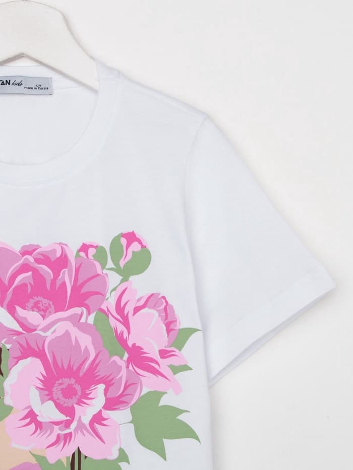 Пижама для девочки (футболка и шорты) KAFTAN: Selfie, размер 38 (1146-152 см), бело-жёлтая