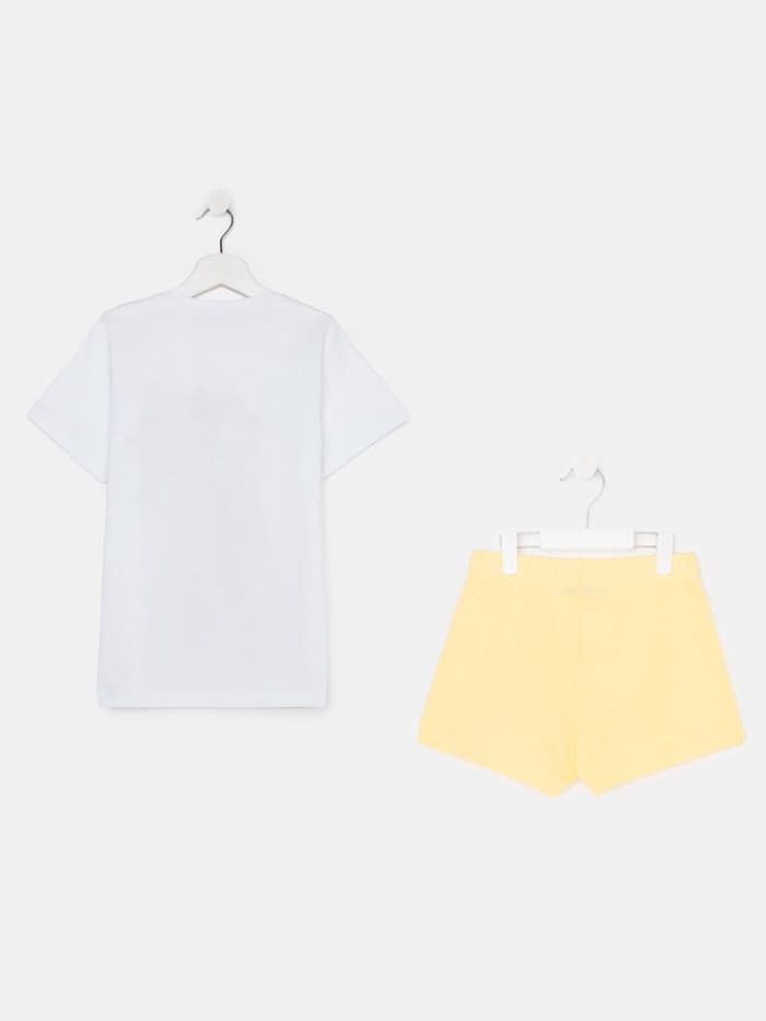 Пижама для девочки (футболка и шорты) KAFTAN: Selfie, размер 38 (1146-152 см), бело-жёлтая