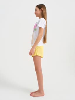 Пижама для девочки (футболка и шорты) KAFTAN: Selfie, размер 38 (1146-152 см), бело-жёлтая