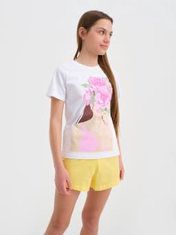 Пижама для девочки (футболка и шорты) KAFTAN: Selfie, размер 38 (1146-152 см), бело-жёлтая