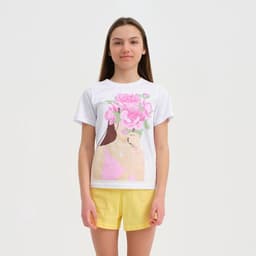 Пижама для девочки (футболка и шорты) KAFTAN: Selfie, размер 42 (164-170 см), бело-жёлтая