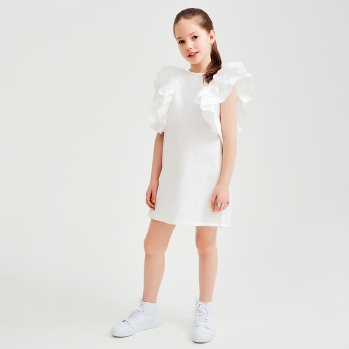 Платье нарядное для девочки MINAKU: Cotton Collection с крылышками, белое, рост 122 см