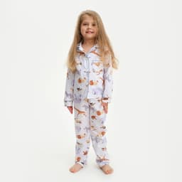 Пижама детская: рубашка, брюки KAFTAN: Animal, белая, рост 98-104 см