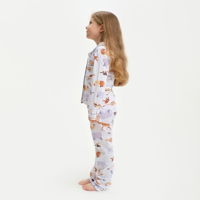 Пижама детская: рубашка, брюки KAFTAN: Animal, белая, рост 98-104 см
