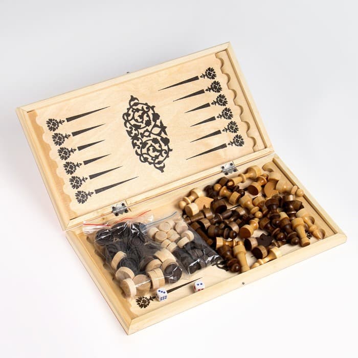 Настольные игры 3 в 1: нарды, шахматы, шашки, деревянные, большие, 40×40 см