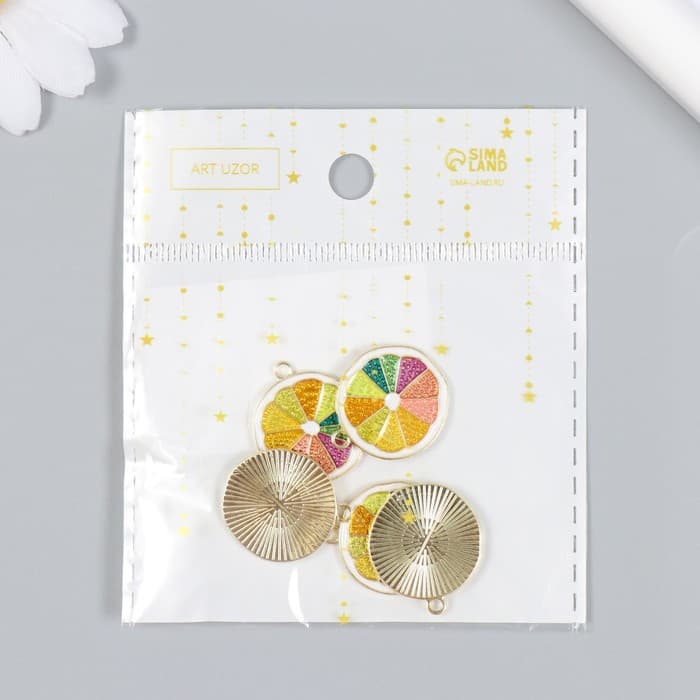 Декор для творчества металл, эмаль «Грейпфрут», 2×2.2 см