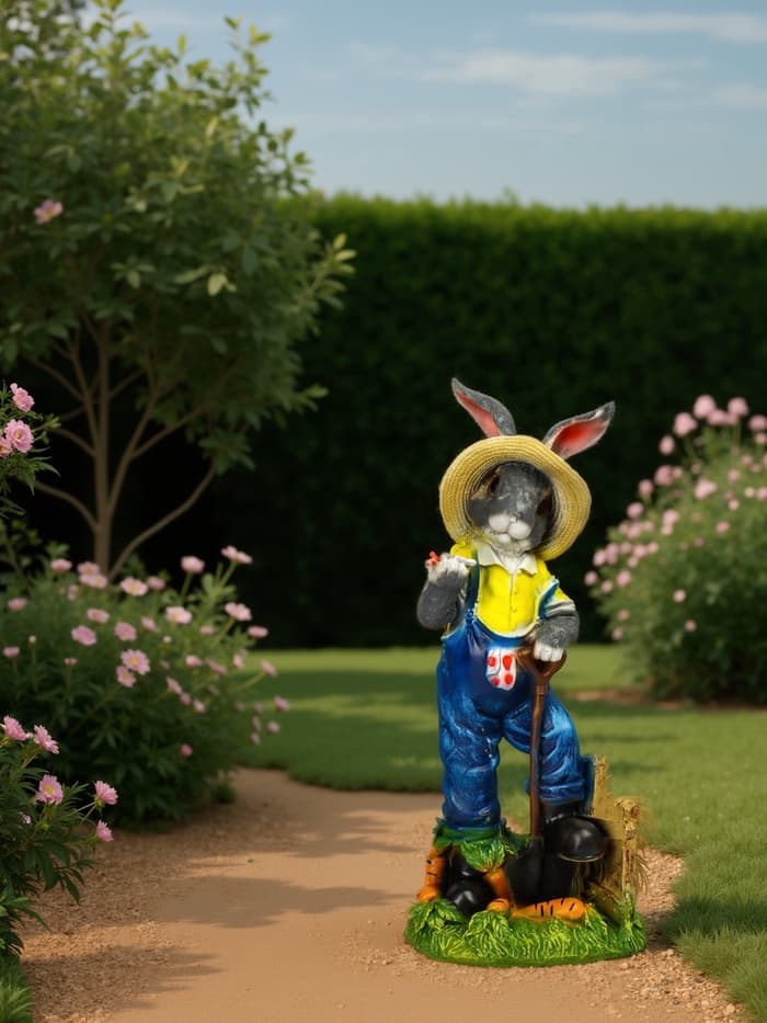 Садовая фигура из полистоуна «Зайчик дачник с бабочкой», 49×18×22 см