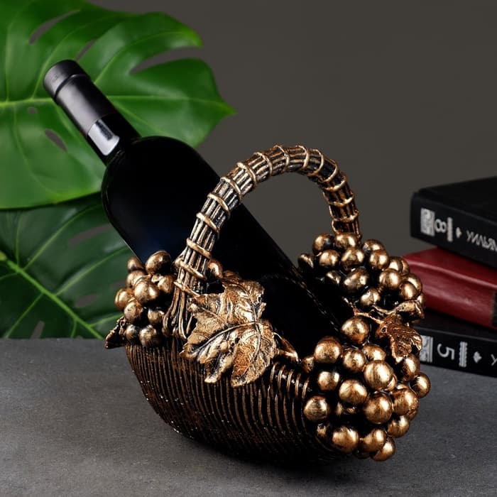 Подставка для бутылки «Корзина с виноградом», под бронзу с позолотой, 20×25×22 см